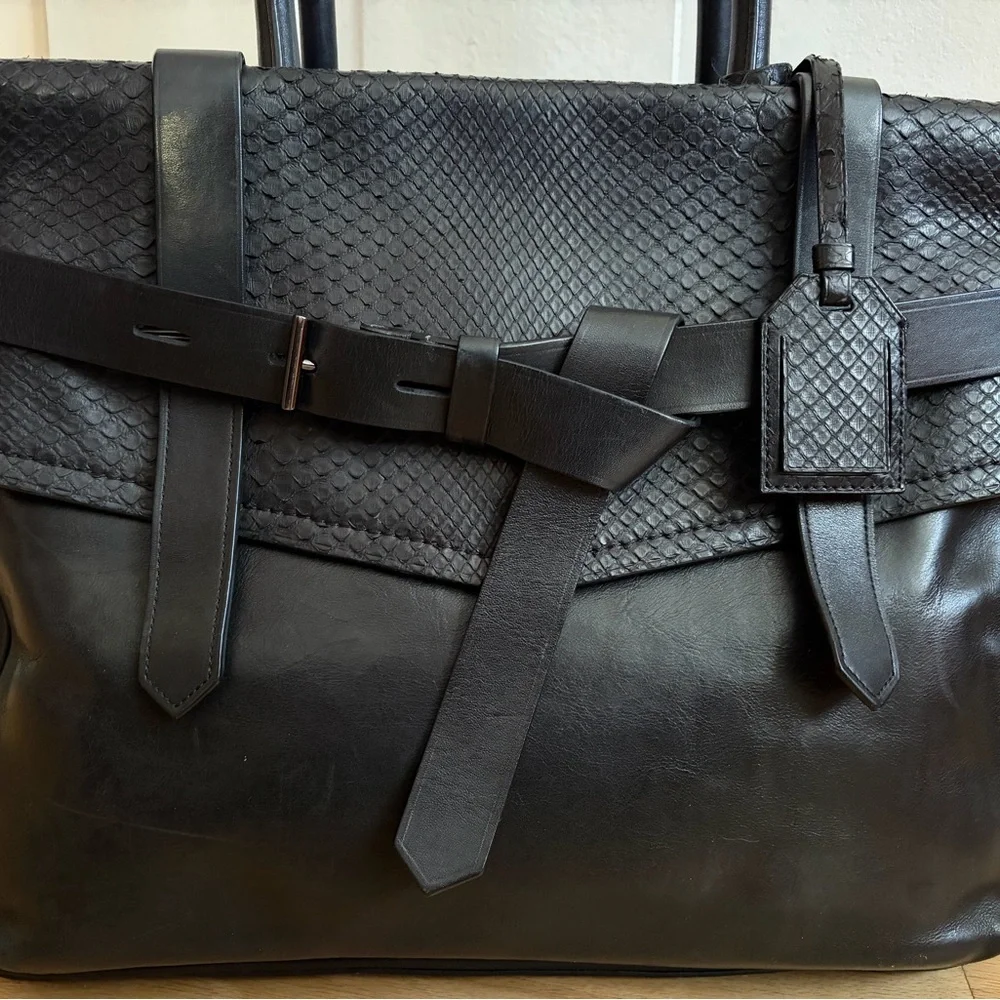 Reed Krakoff Black Leather / Python Boxer Tote‎